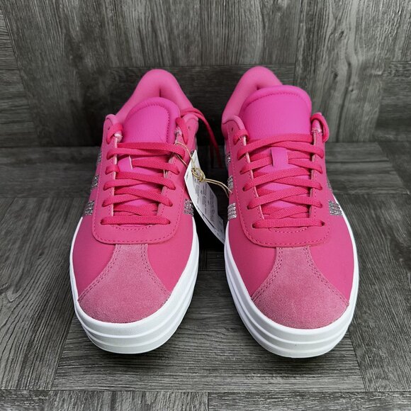 Adidas VL Court Bold Youth size 7/Women size 8.5 Pink White Platform Shoes - Picture 3 of 8